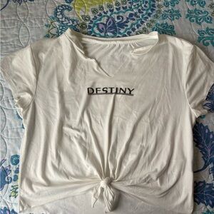 White Graphic Knot-Front Tee